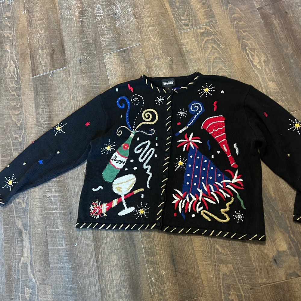 Designers Originals Studio NYE Celebration Cardigan Black Embroidered XL